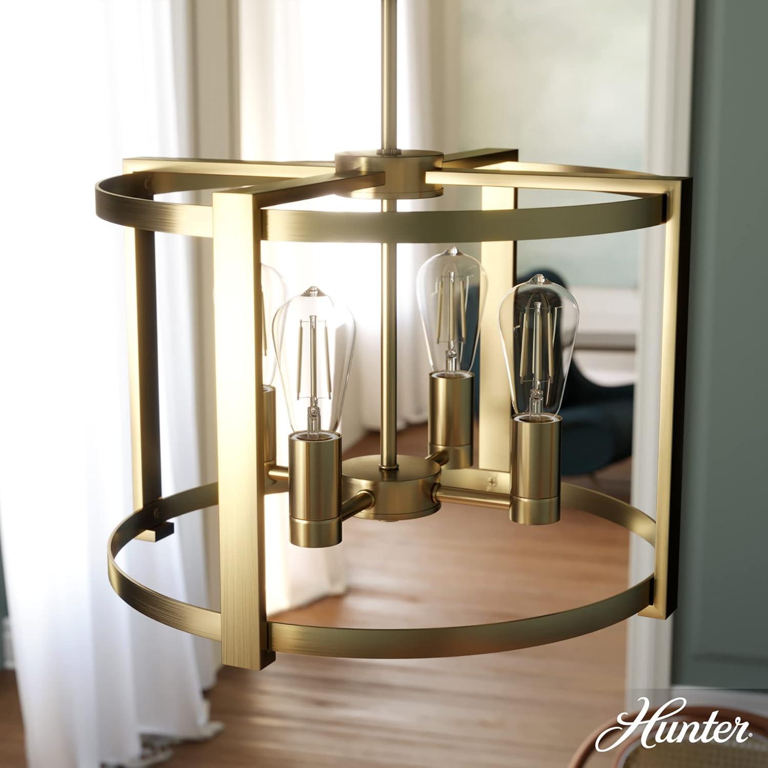 Hunter - Astwood 4-light Alturas Gold, Medium Size Chandelier, Dimmable, Caged Style, Drum Shaped, for Bedrooms, Kitchens, Dining, Living Rooms - 19958