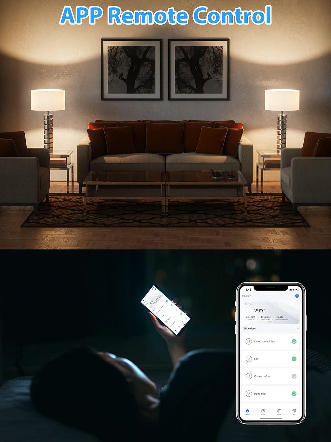 EIGHTREE Smart Plug 2025 Upgrade to 15A, Bluetooth & Wi-Fi Outlet Plug Dual Connection, Voice Control, Remote Control Outlet Timer Indoor, Smart Plugs That Work with Alexa & Google, 2.4GHz Wi-Fi Only