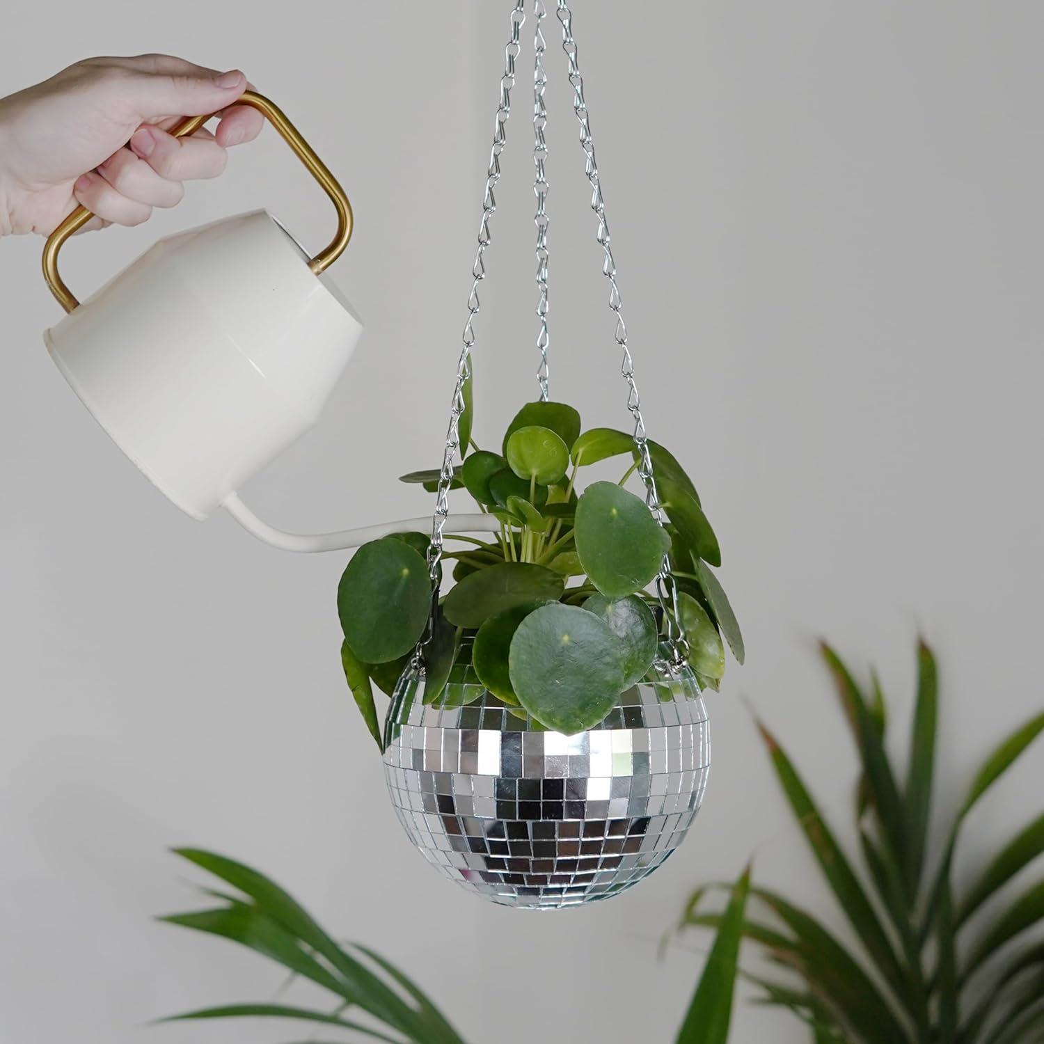 Silver Disco Ball Hanging Planter for Indoor Plants