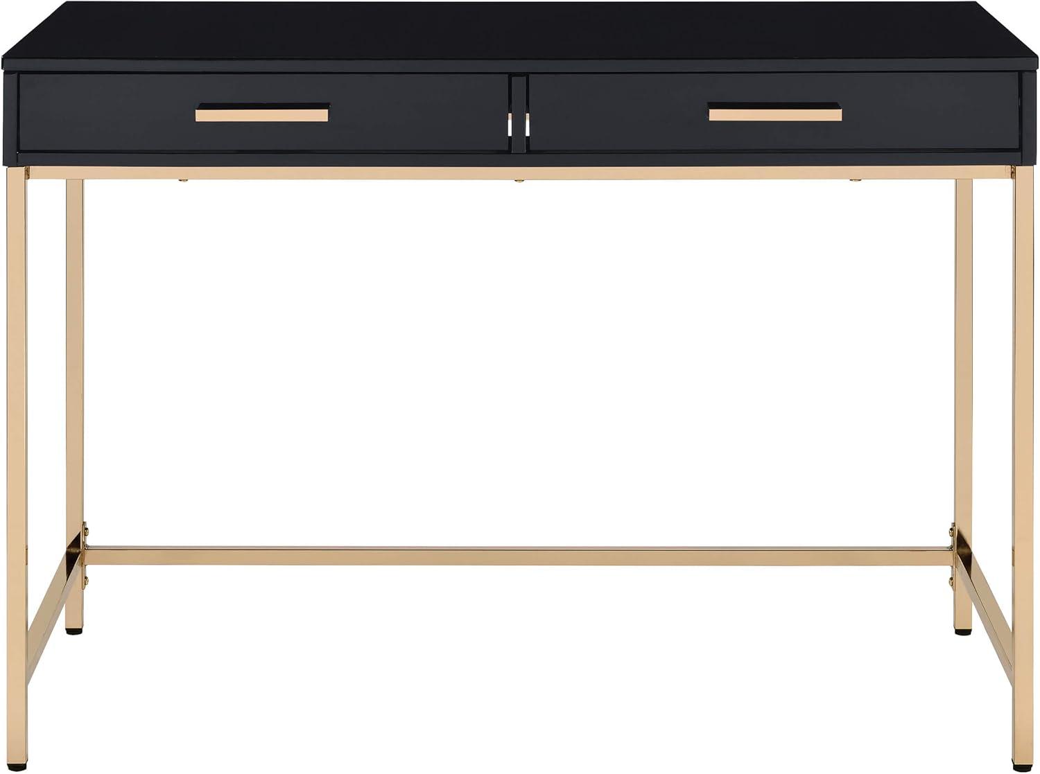 Alios Desk with Black Gloss Finish and Rose Gold Metal Frame