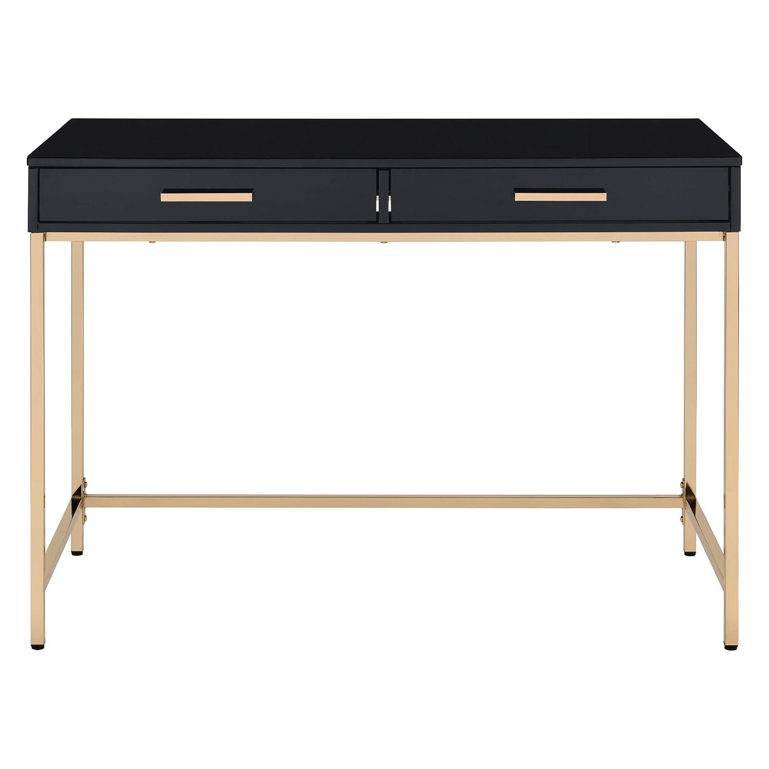Alios Desk with Black Gloss Finish and Rose Gold Metal Frame