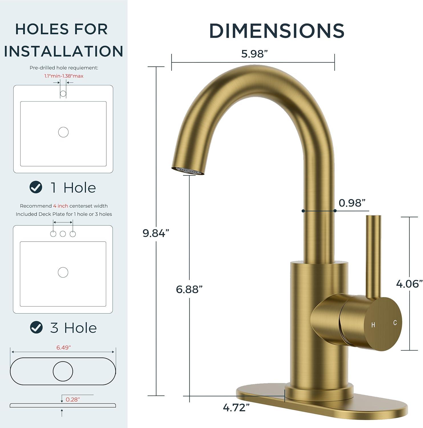 Single Handle Stainless Steel Bar Faucet With Supply Lines And Deckplate