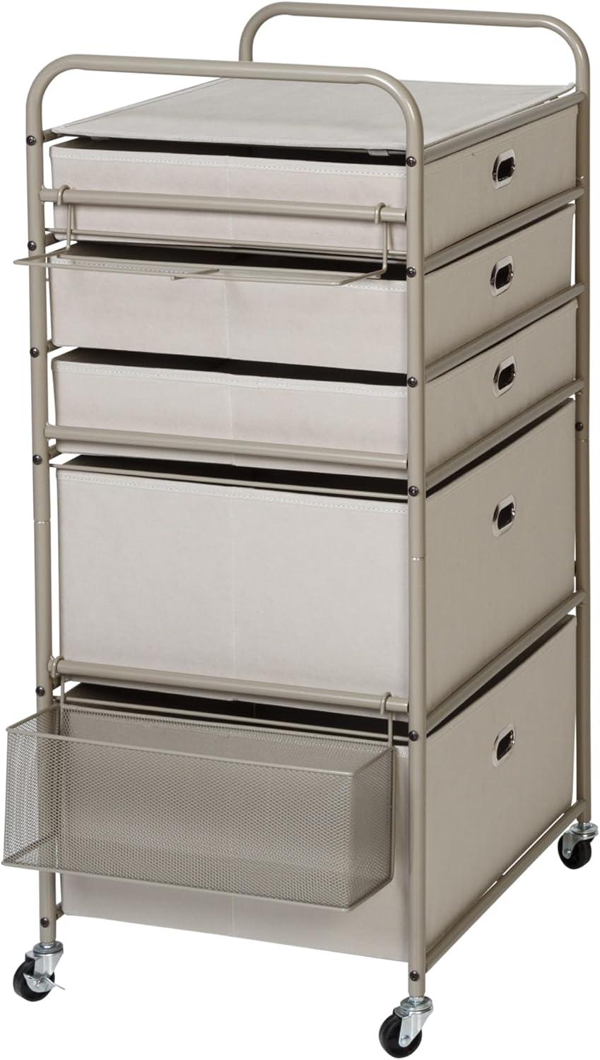 Honey-Can-Do 5-Tier Steel and Fabric Rolling Gift Wrap or Craft Storage Cart, Gray/Silver