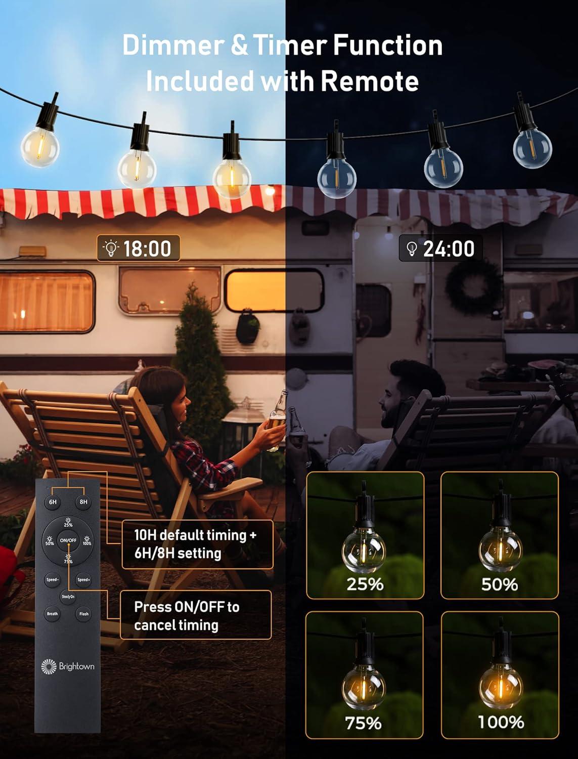 29Feet Solar String Lights Outdoor G40 Patio Lights with 25 LED Shatterproof Bulbs, 4 Light Modes, Weatherproof Hanging Lights for Backyard Bistro Pergola Party Decor, E12 Base, 2700K, Black