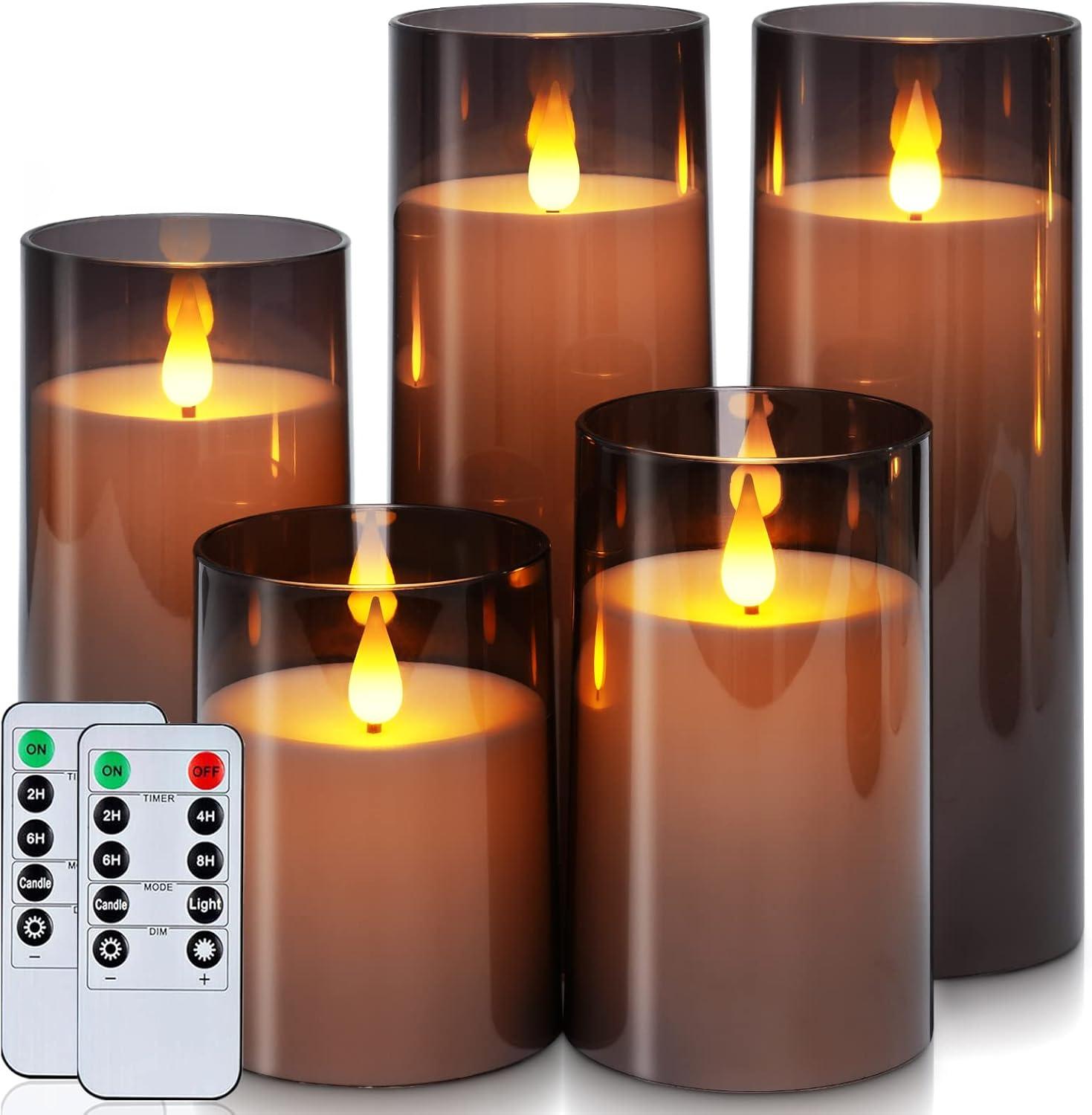 Gray Acrylic Battery Operated LED Flameless Candle Set with Remote