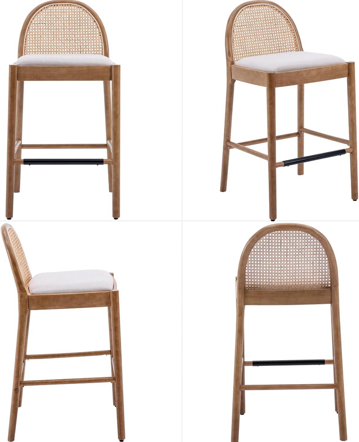 Bayou Breeze Emington Modern Stools with Rattan Backrests and Wood Frame (Set of 2)