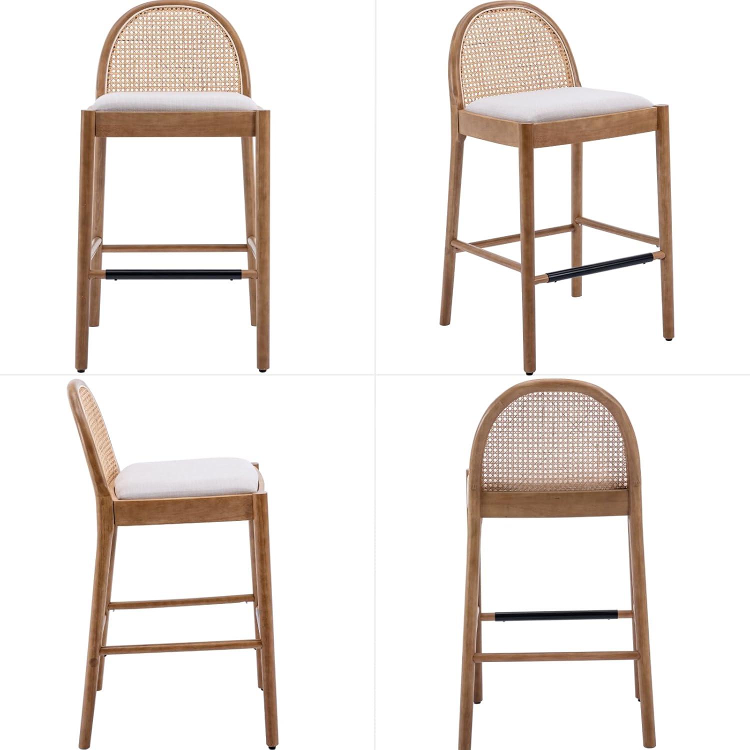 Bayou Breeze Emington Modern Stools with Rattan Backrests and Wood Frame (Set of 2)