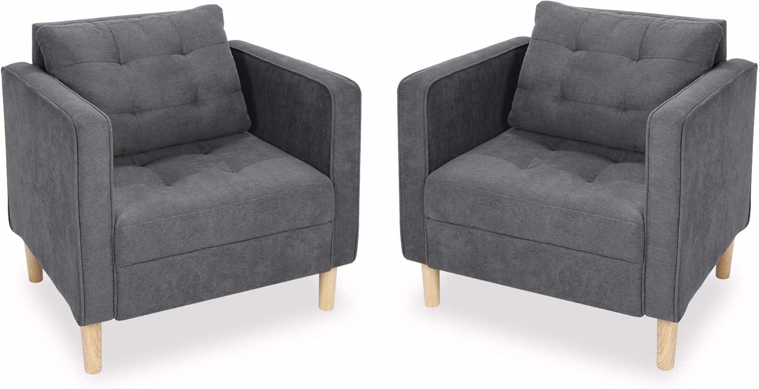 Gray Upholstered Mid Century Modern Accent Chair Set with Wood Legs