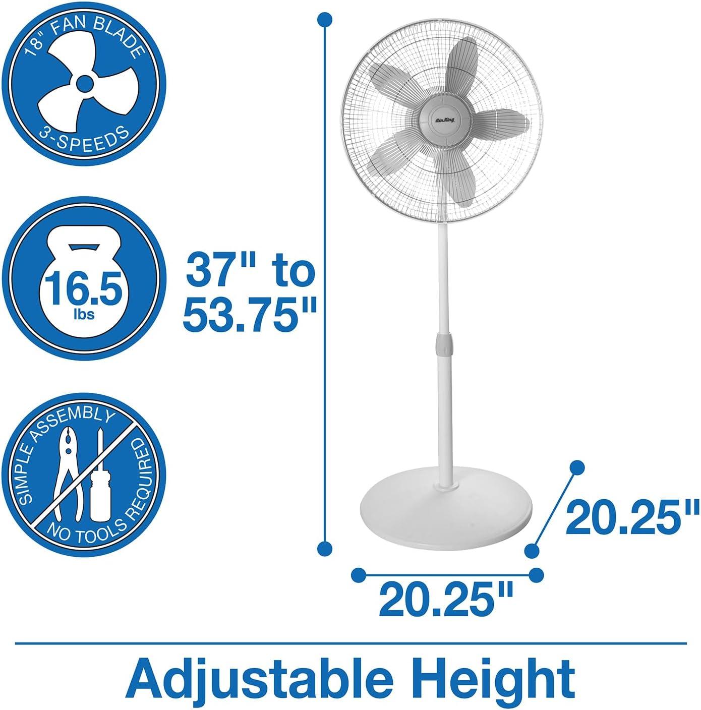 18-Inch White Adjustable Oscillating Pedestal Fan with Three Speeds