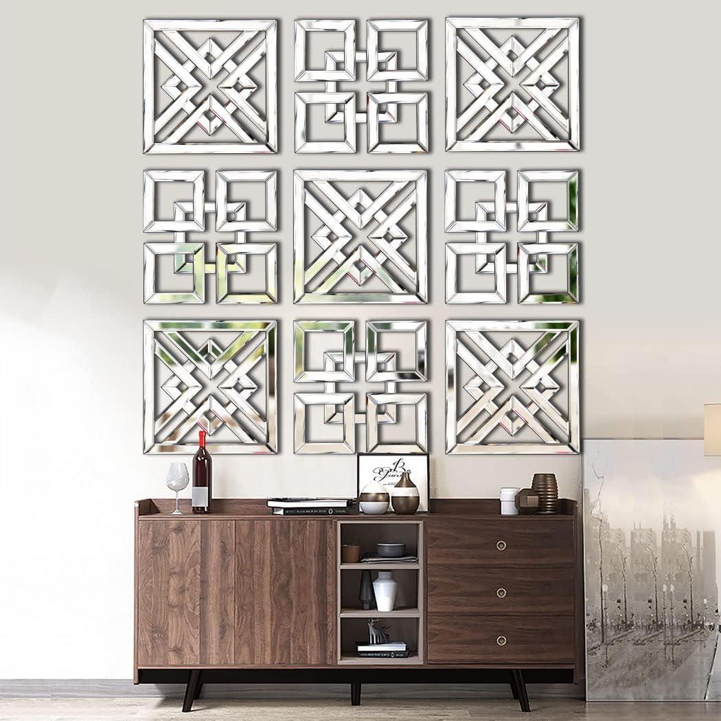 Silver Mirrored Wall Decor 16x16" Modern Fashion DIY Wall-Mounted Mirror X Design Gorgeous Glam Accent Vintage Chic for Room and Home