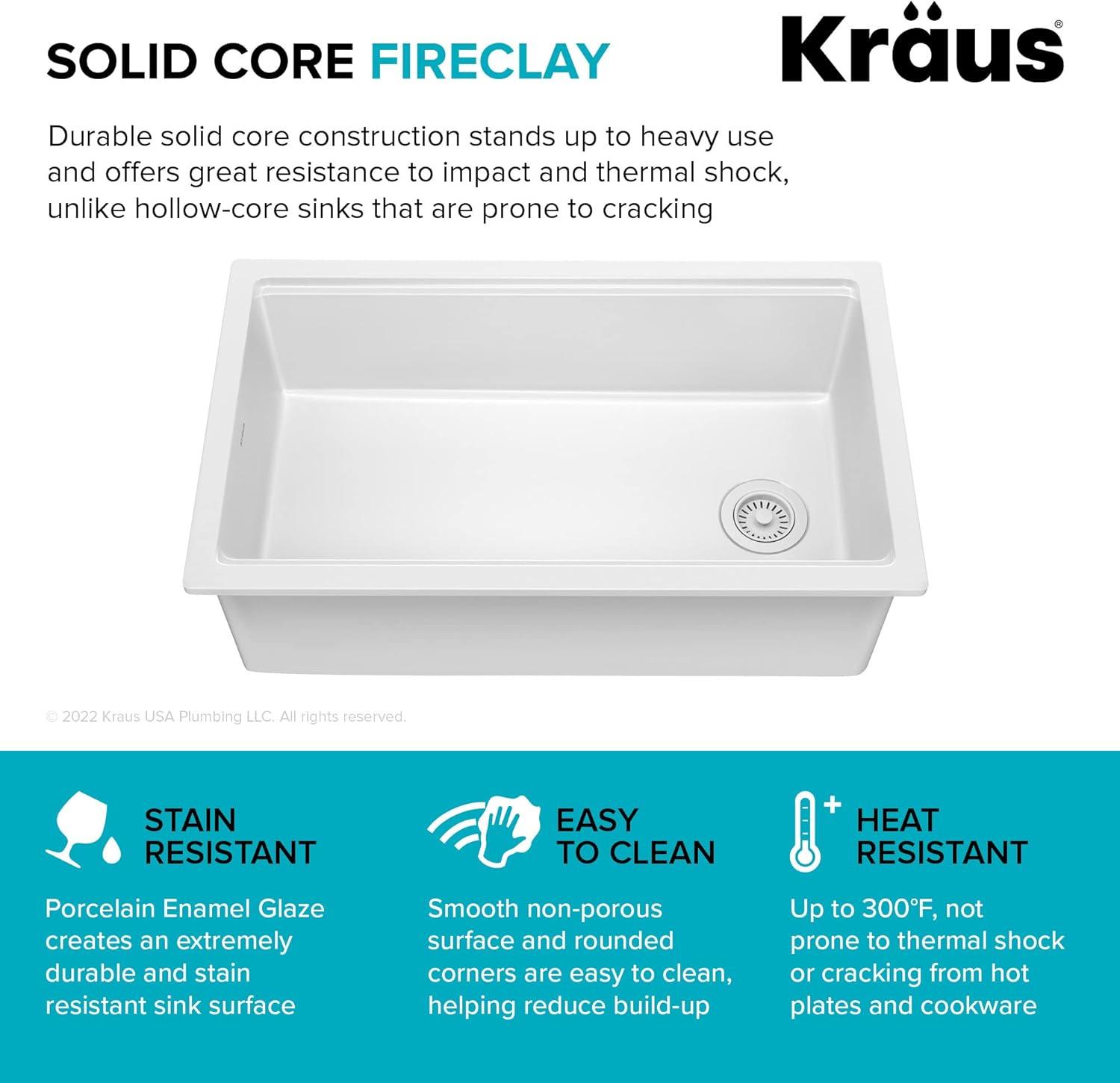 KRAUS Turino™ 33" L Farmhouse Reversible Apron Front Fireclay Single Bowl Kitchen Sink