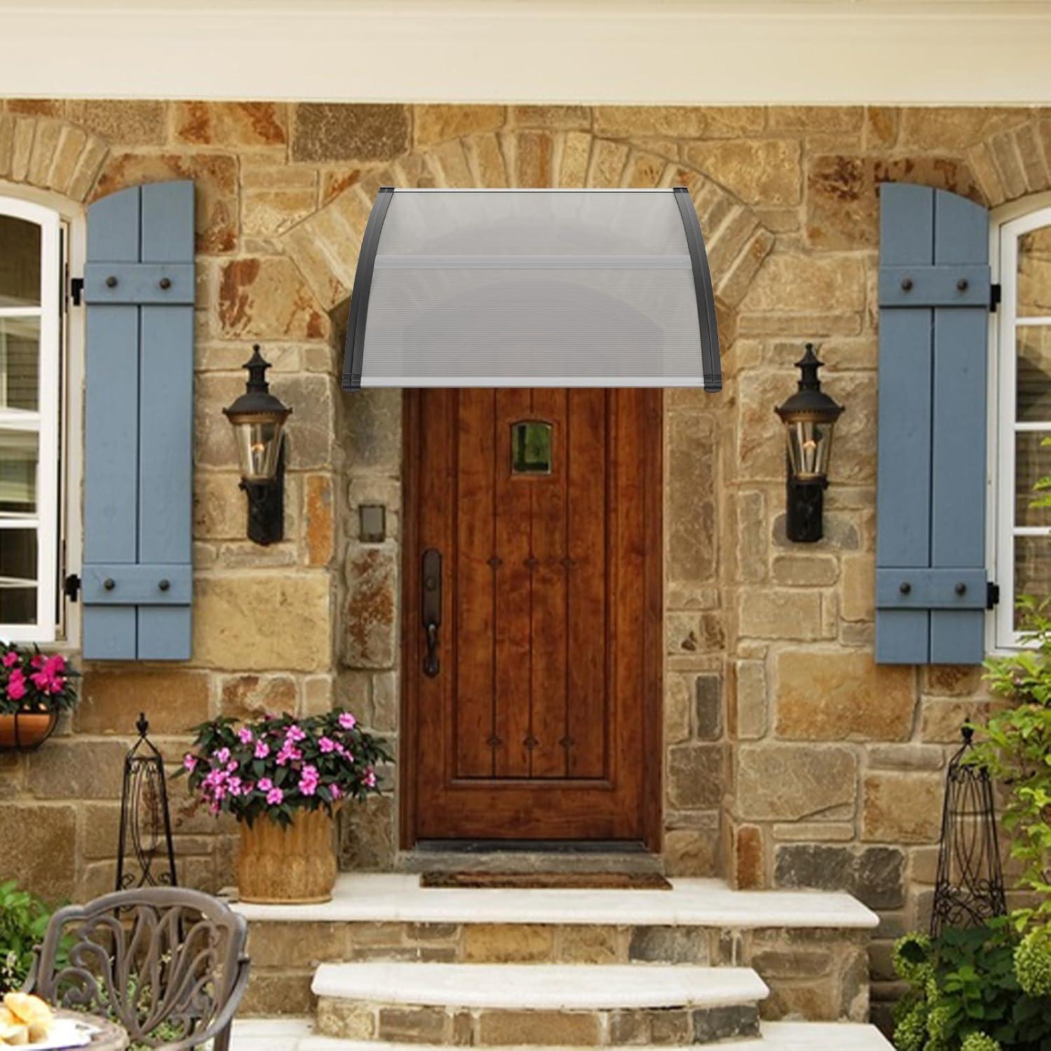 40" x 32" Door Window Awning Exterior, Polycarbonate Cover Entry Door Outdoor Patio Awning Canopy, Front Door Overhang Awning for Sun Shutter, UV, Rain and Snow Protection, Hollow Sheet (Clear Board)