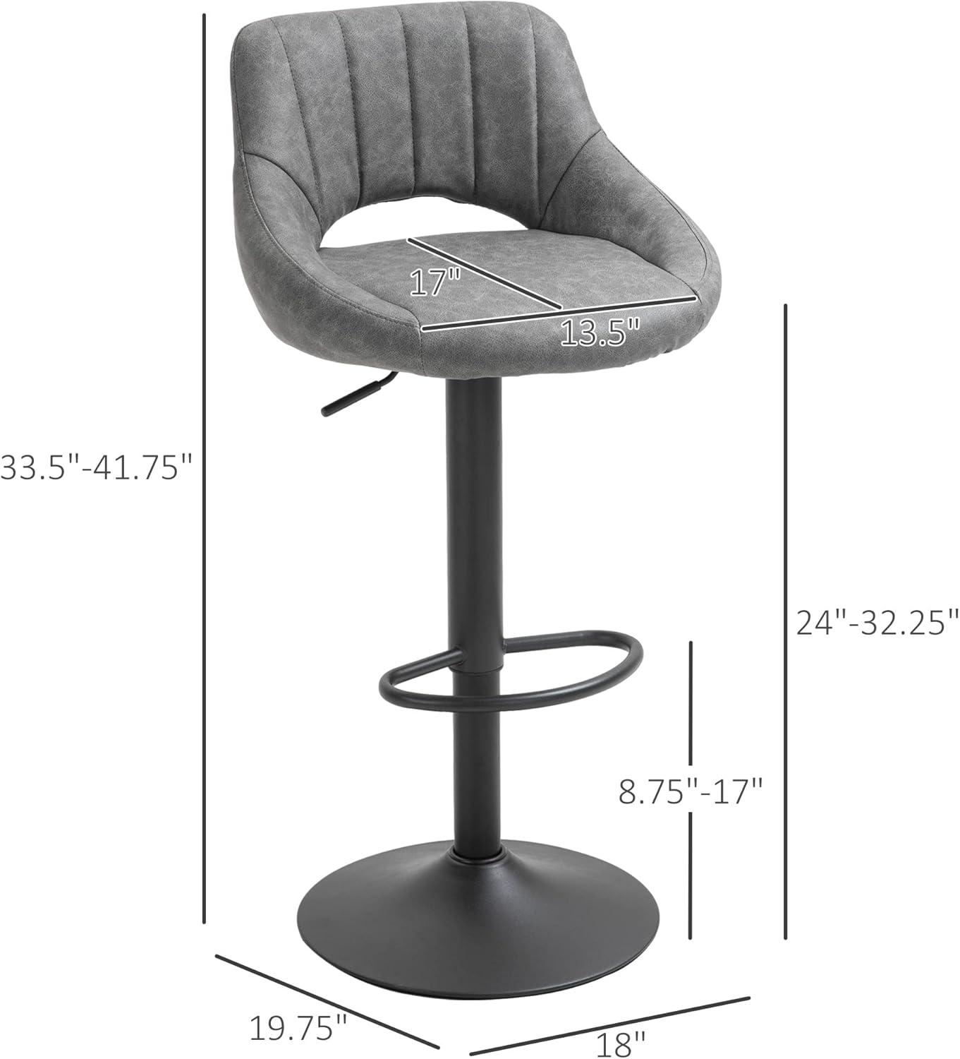 HOMCOM Modern Bar Stools Set of 2 Swivel Bar Height Barstools Chairs with Adjustable Height, Round Heavy Metal Base, and Footrest, Gray