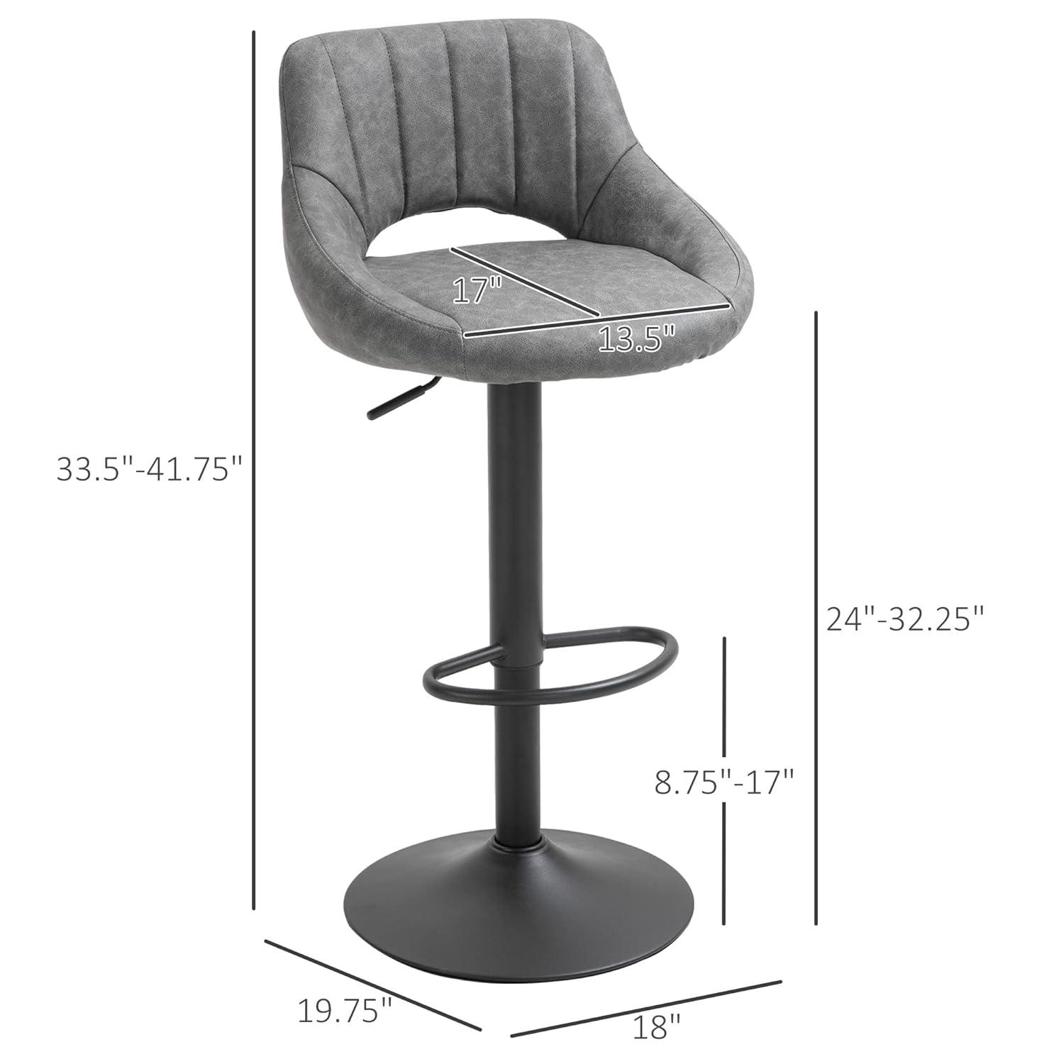 HOMCOM Modern Bar Stools Set of 2 Swivel Bar Height Barstools Chairs with Adjustable Height, Round Heavy Metal Base, and Footrest, Gray