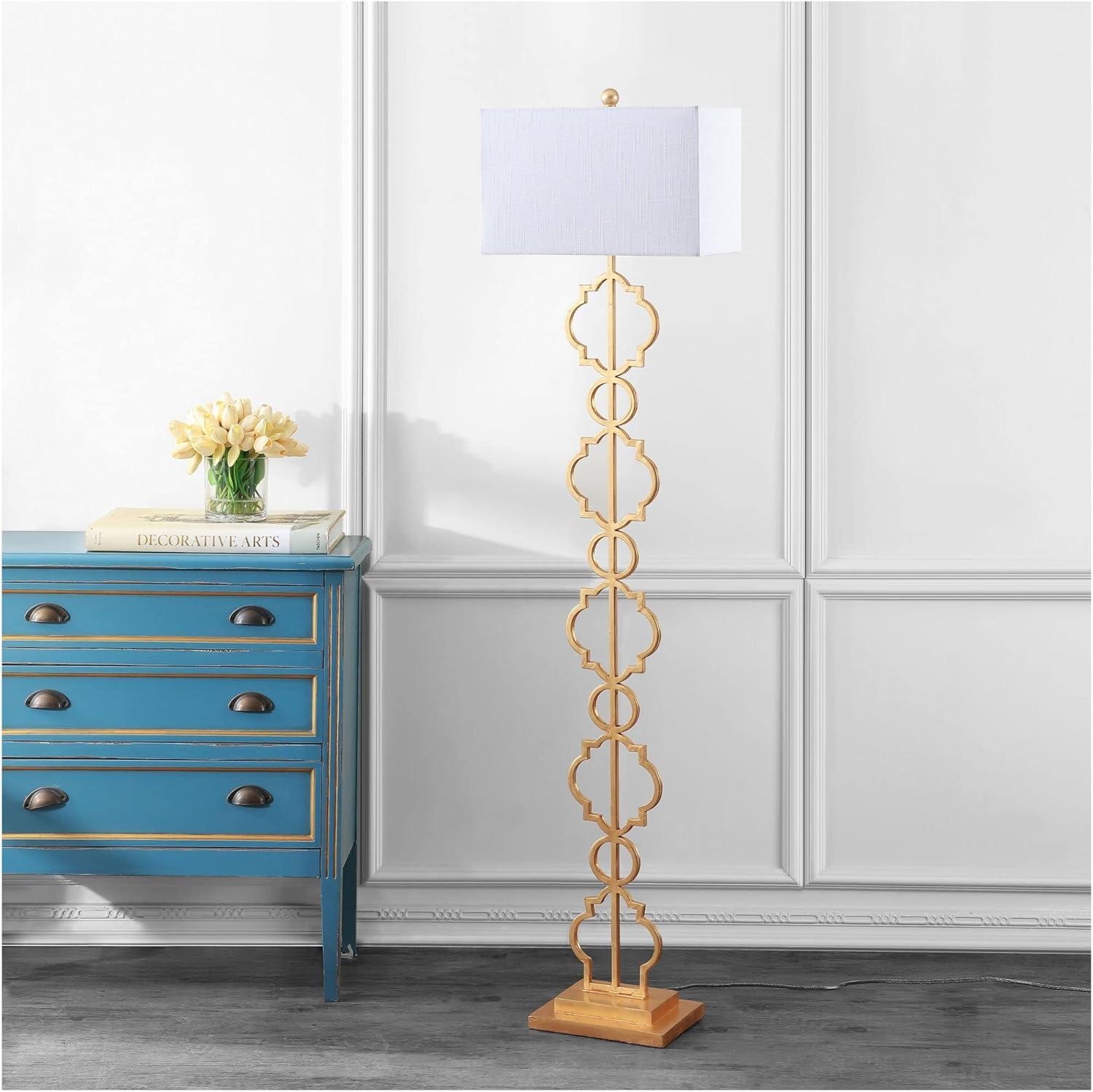 Selina 64.5" Gold Metal LED Floor Lamp with White Linen Shade