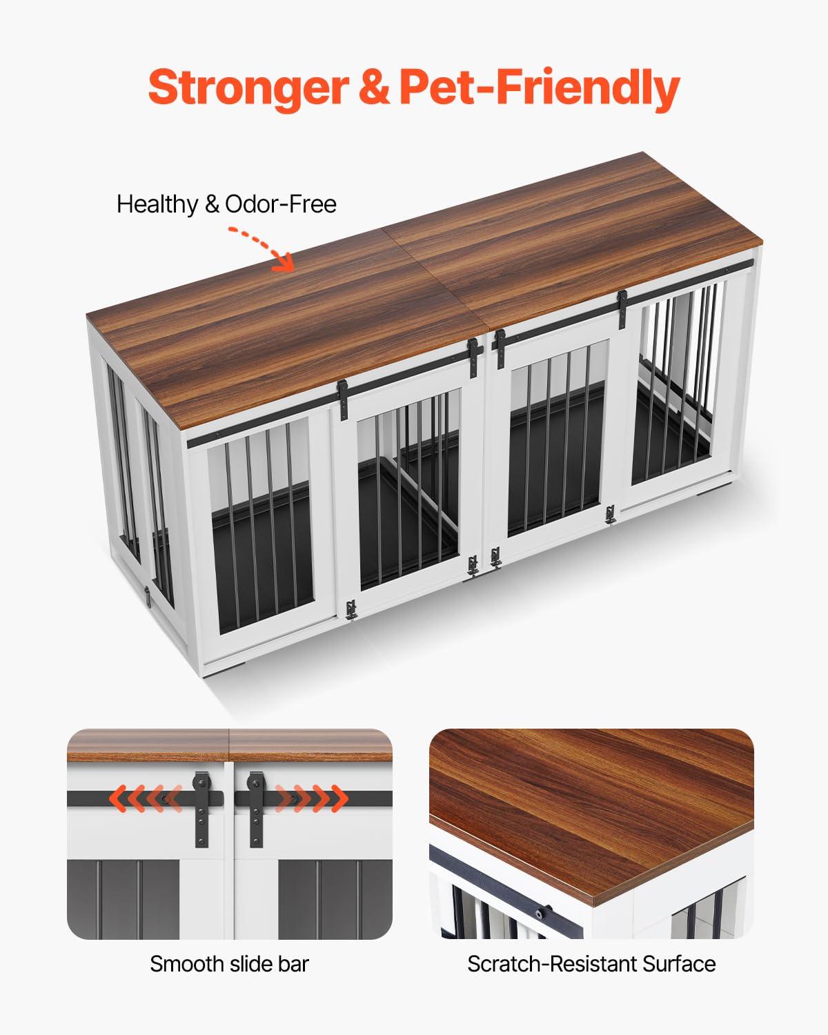 VEVOR 72"Dog Crate Furniture for 2 Dogs,Double Dog Crate Furniture with Double Sliding Doors,Large Dog Crate TV Stand with Removable Tray,Steel Frame Double Dog Crate for Small,Medium,Large Dogs White