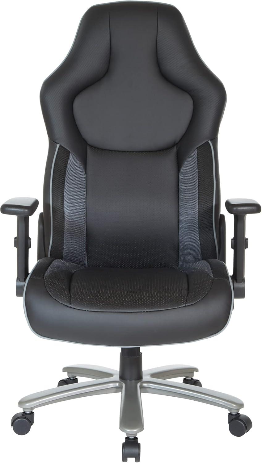 Big & Tall Bonded Leather Gaming Chair in Gray Mesh