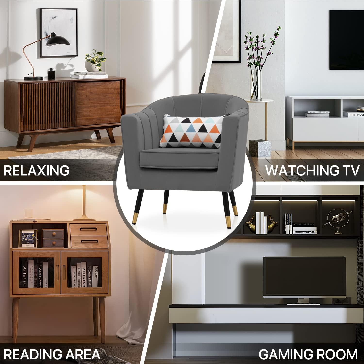 MoNiBloom Modern Armchair Chair Reading Chair Barrel Arm Chair with Cushion and Upholstered Seat Comfy Single Sofa Accent Chair for Living Room Bedroom, Grey