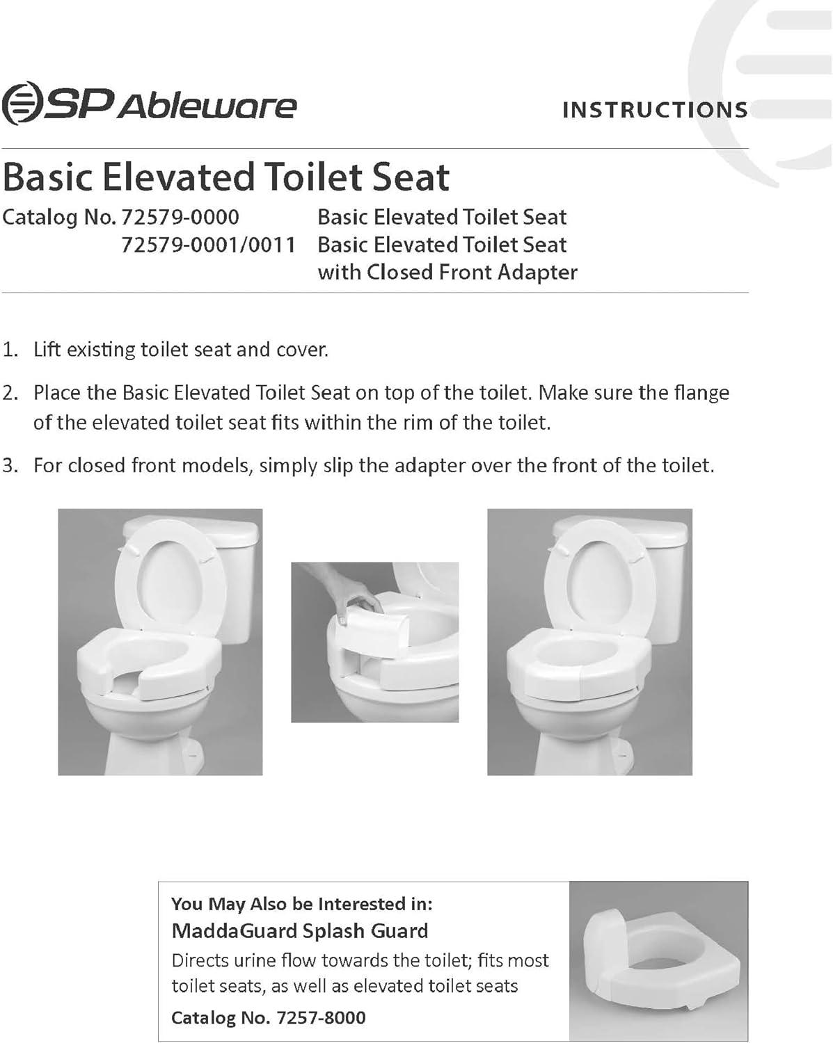 Ableware Basic White Plastic Raised Toilet Seat 3" Height Up to 350 lbs