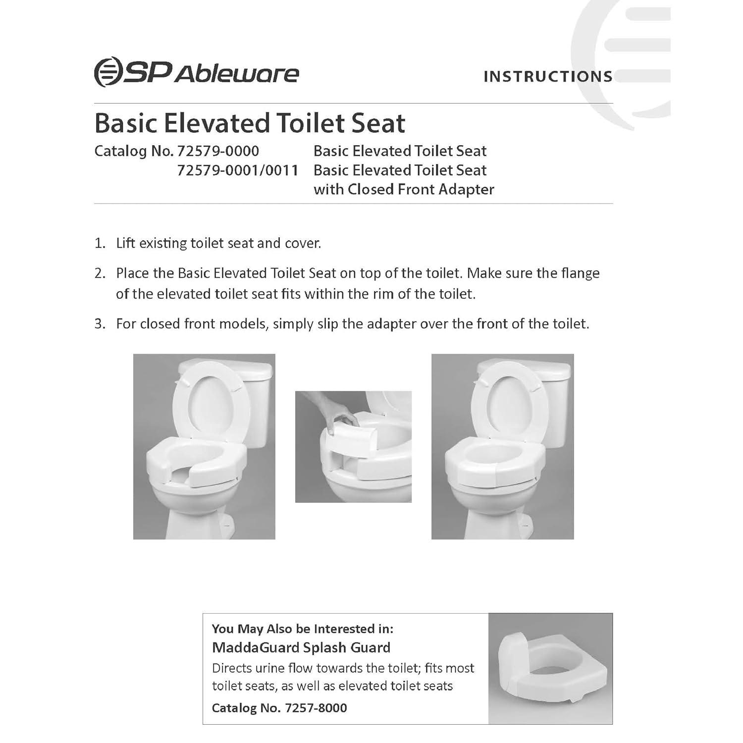 Ableware Basic White Plastic Raised Toilet Seat 3" Height Up to 350 lbs