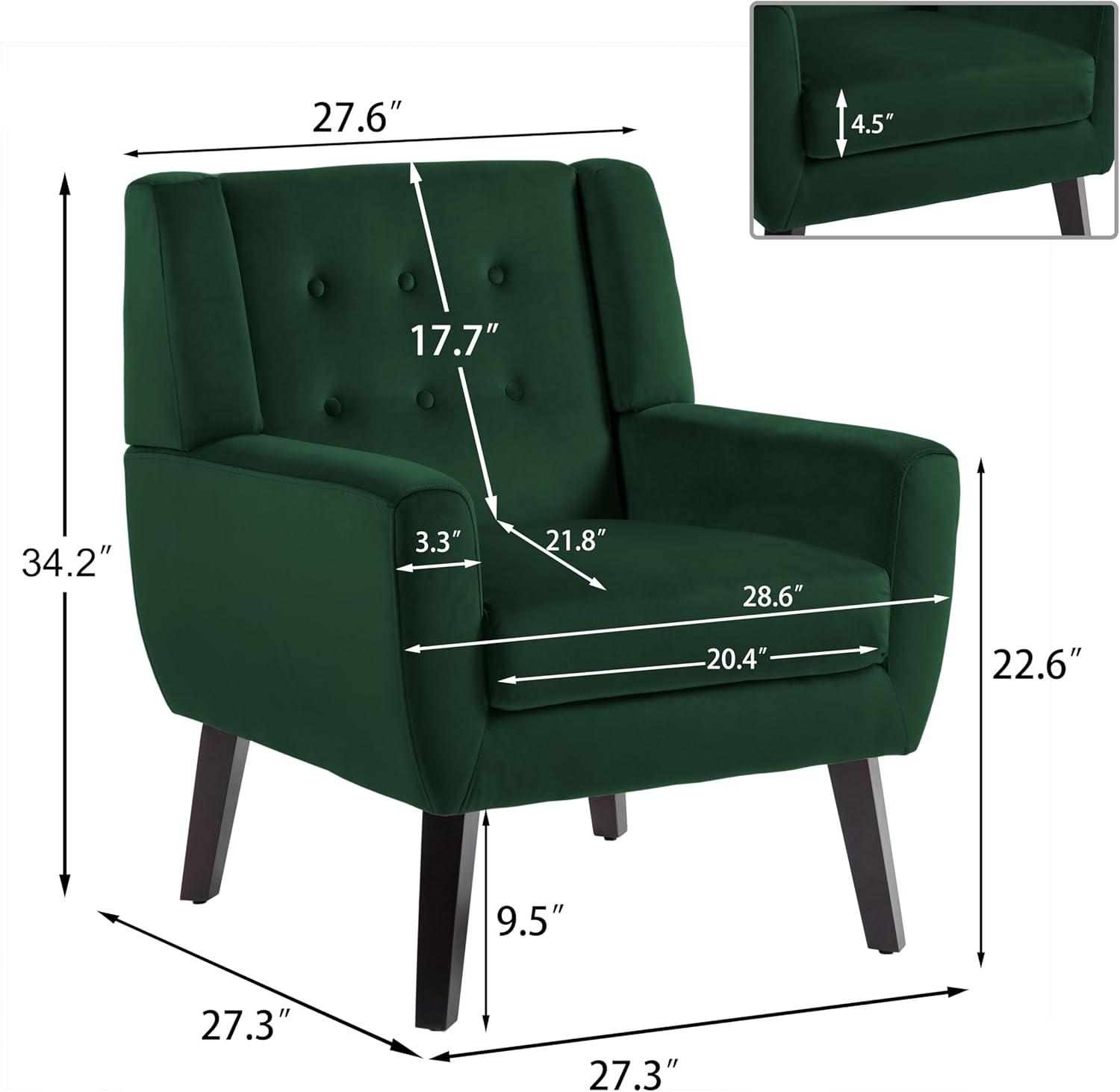 DREAMSIDEA Modern Button Tufted Accent Chair Set of 2 Upholstered Armchair Indoor,Velvet Living Room Chair for Bedroom, Retro Green