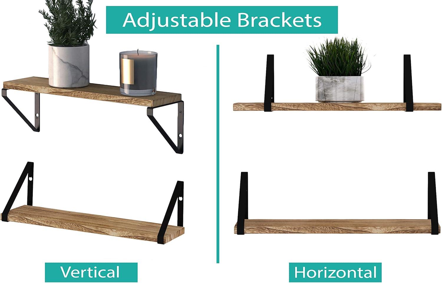 Wallniture Ponza Wood Floating Shelves for Wall, Rustic Wall Shelves for Living Room, 24" Bookshelf and DVD Storage Shelf Set of 4, Natural Burned