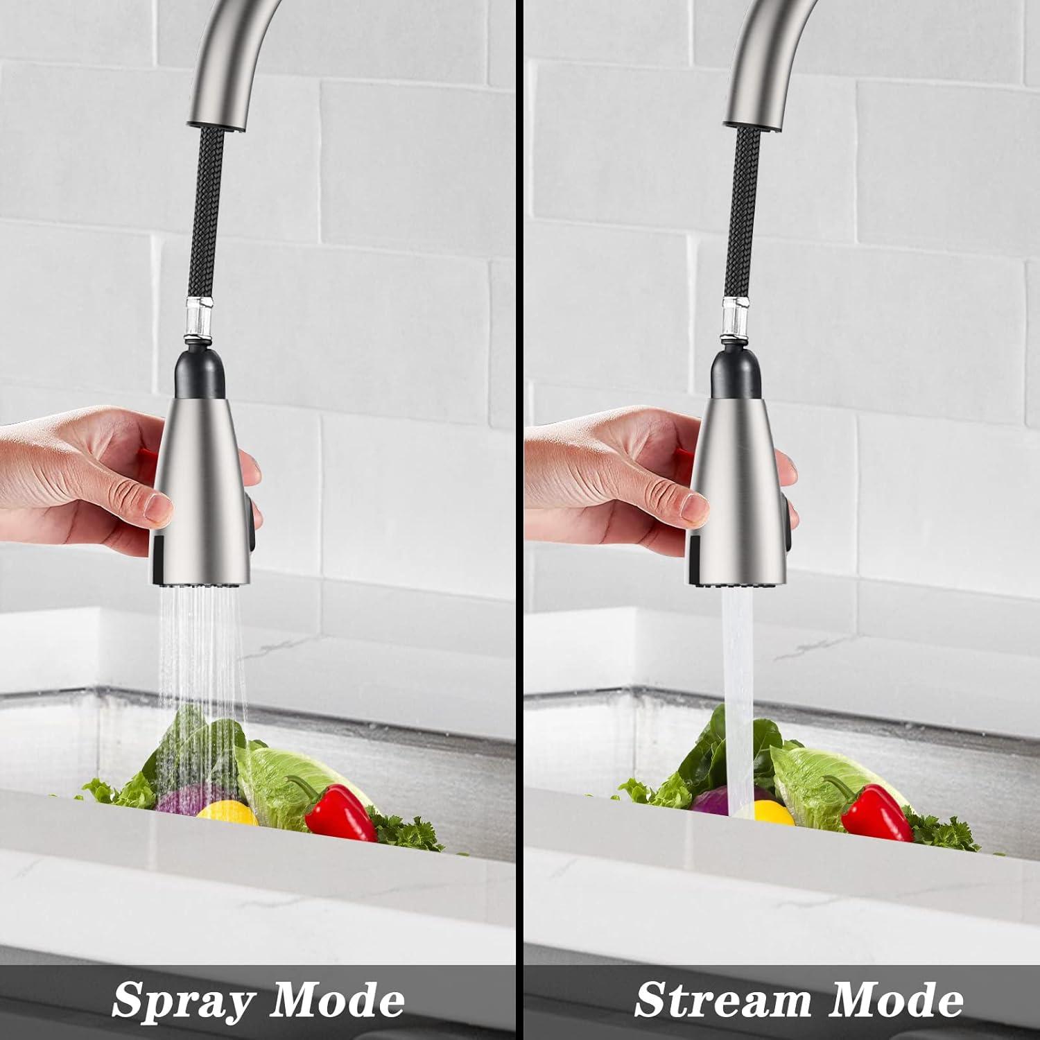 Kitchen Faucet with Pull Down Sprayer, Double Sensor Pulldown Faucet, High Arc Single Handle Faucet for 3 Hole Deck Mount