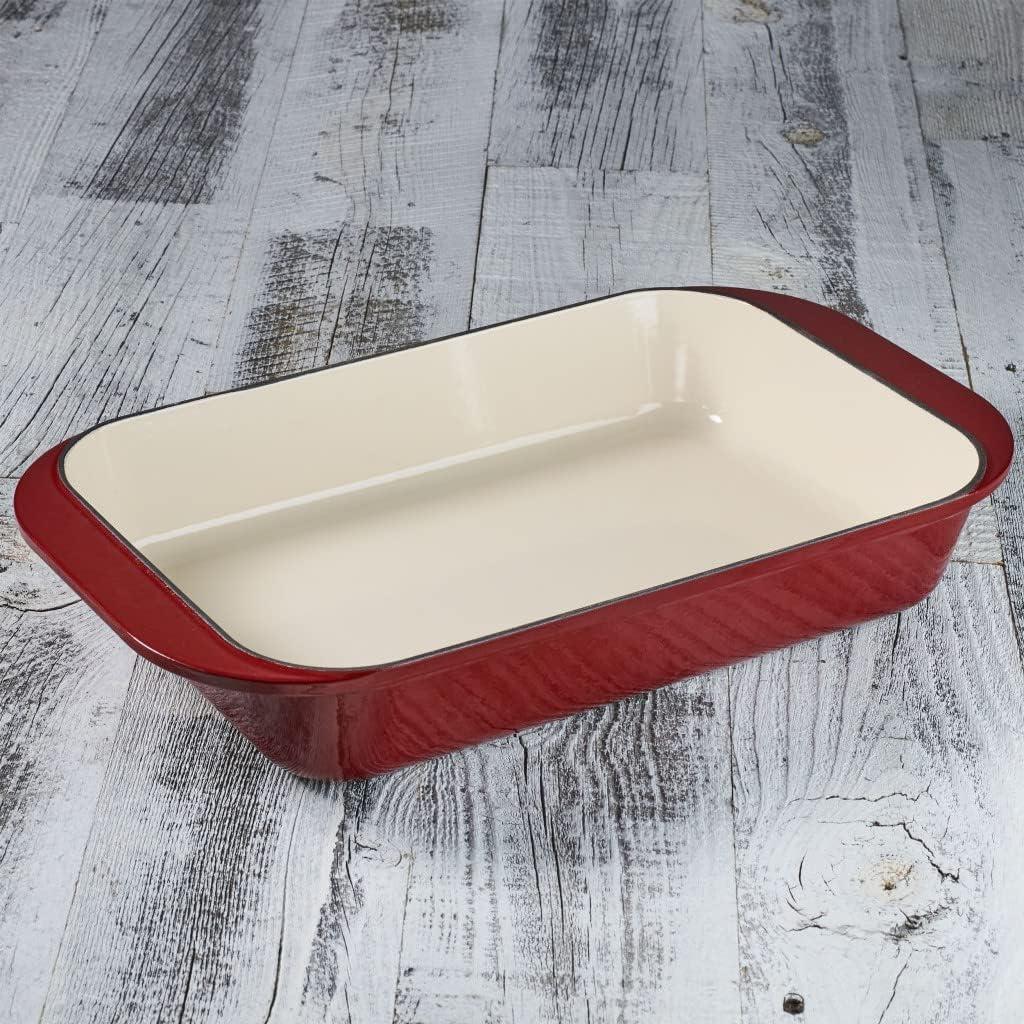 Classic Red Enameled Cast Iron 14-Inch Roasting Pan