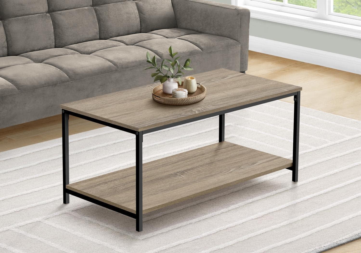 Contemporary 40" Rectangular Coffee Table in Dark Taupe & Black