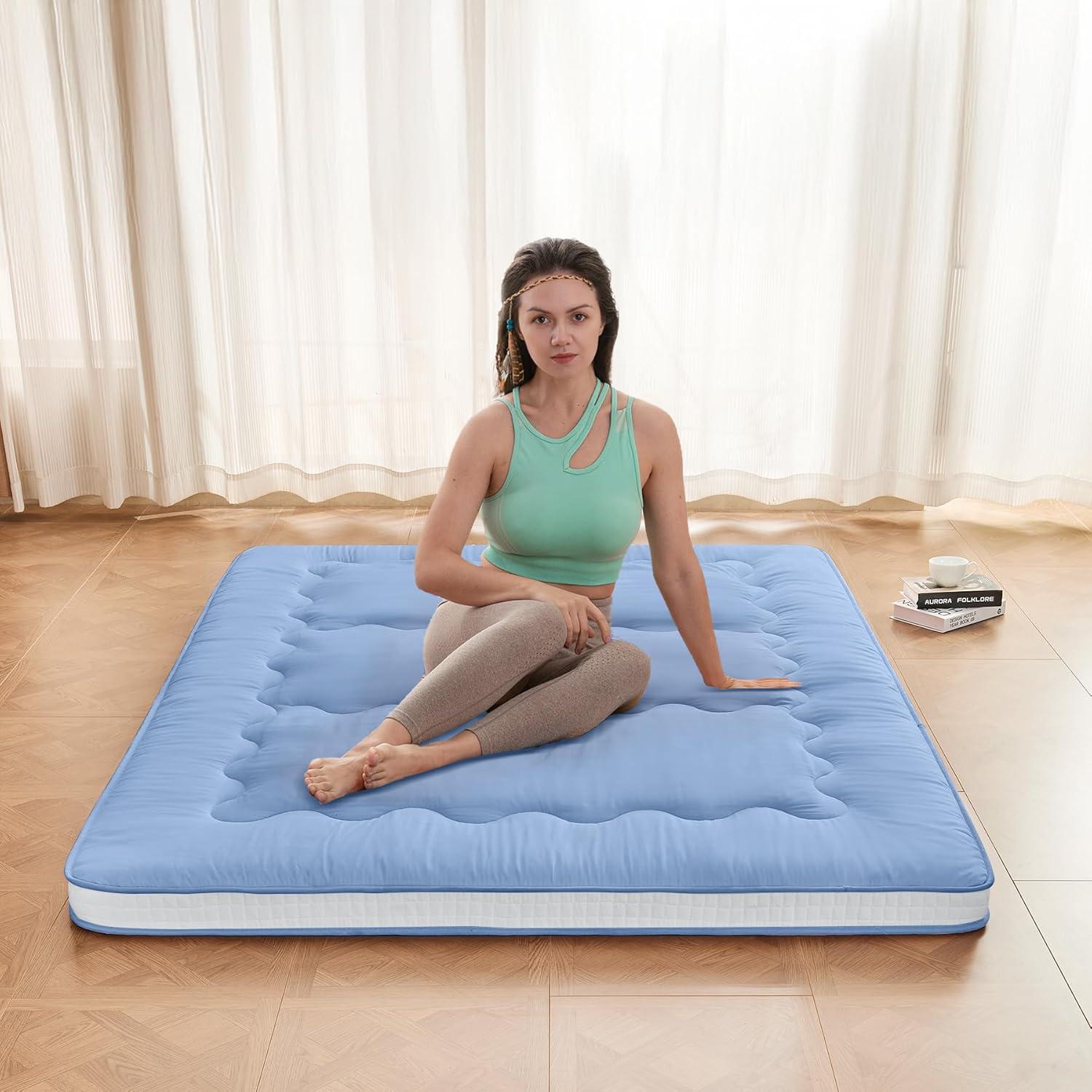 Dr.Futon Japanese Floor Futon Mattress Extra Thick Folding Roll Up Bed Topper Mat for Guest,Lounger and Tavel