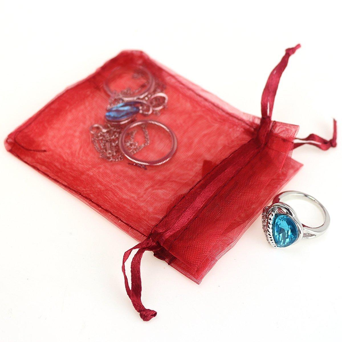 100PCS 4x6inch (10x15cm) Drawstring Organza Jewelry Favor Pouches Wedding Party Festival Gift Bags Candy Bags (Red)