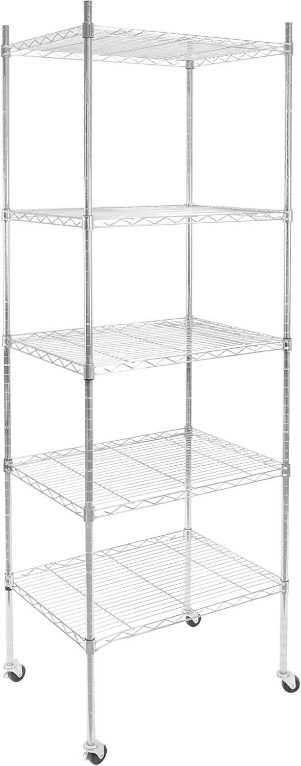 Mount-It! Height Adjustable 5 Tier Wire Shelving with Rolling Wheels | Closet Metal Racks Shelves