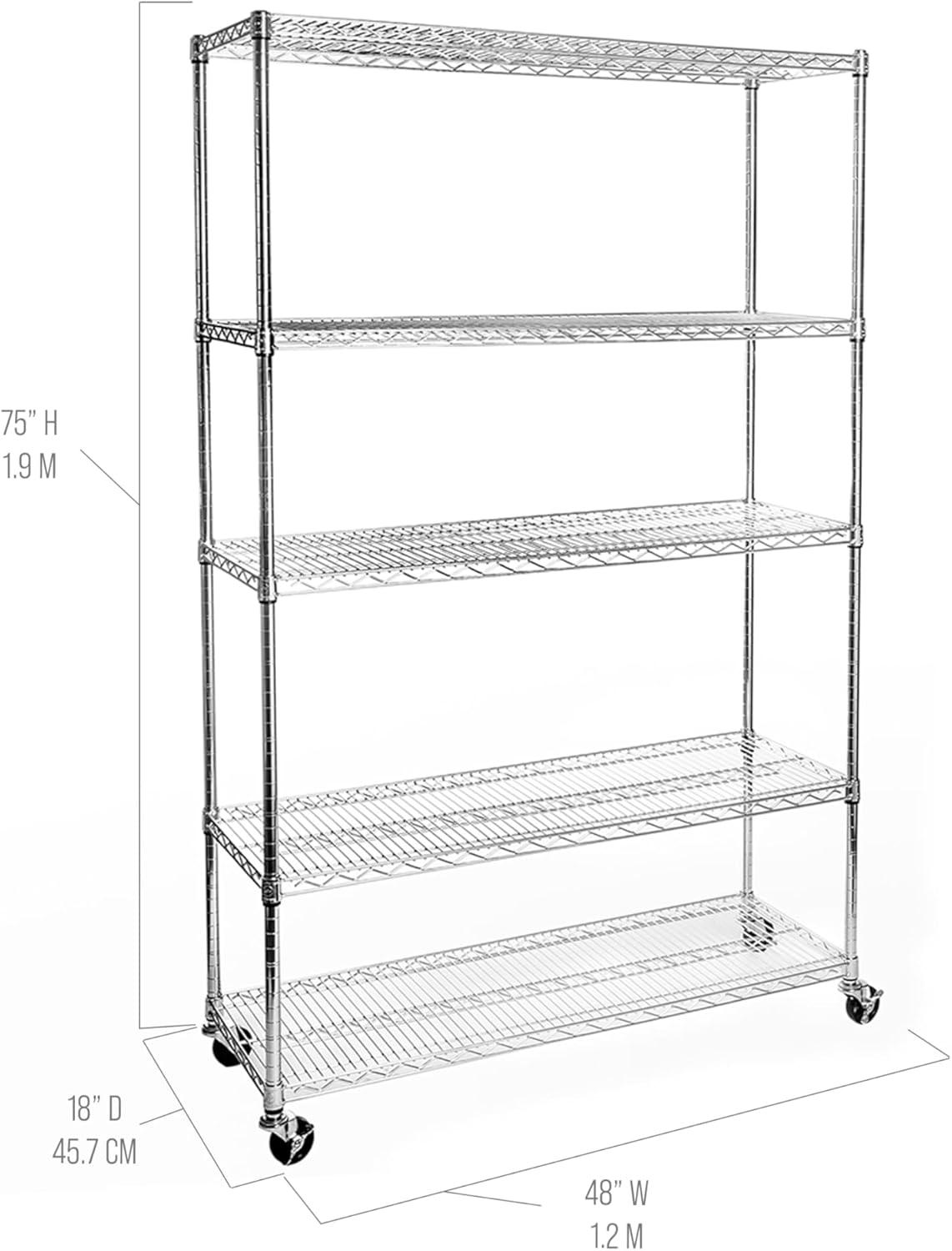 UltraDurable 48'' W x 18" D 5-Tier NSF-Certified Steel Shelving with Wheels