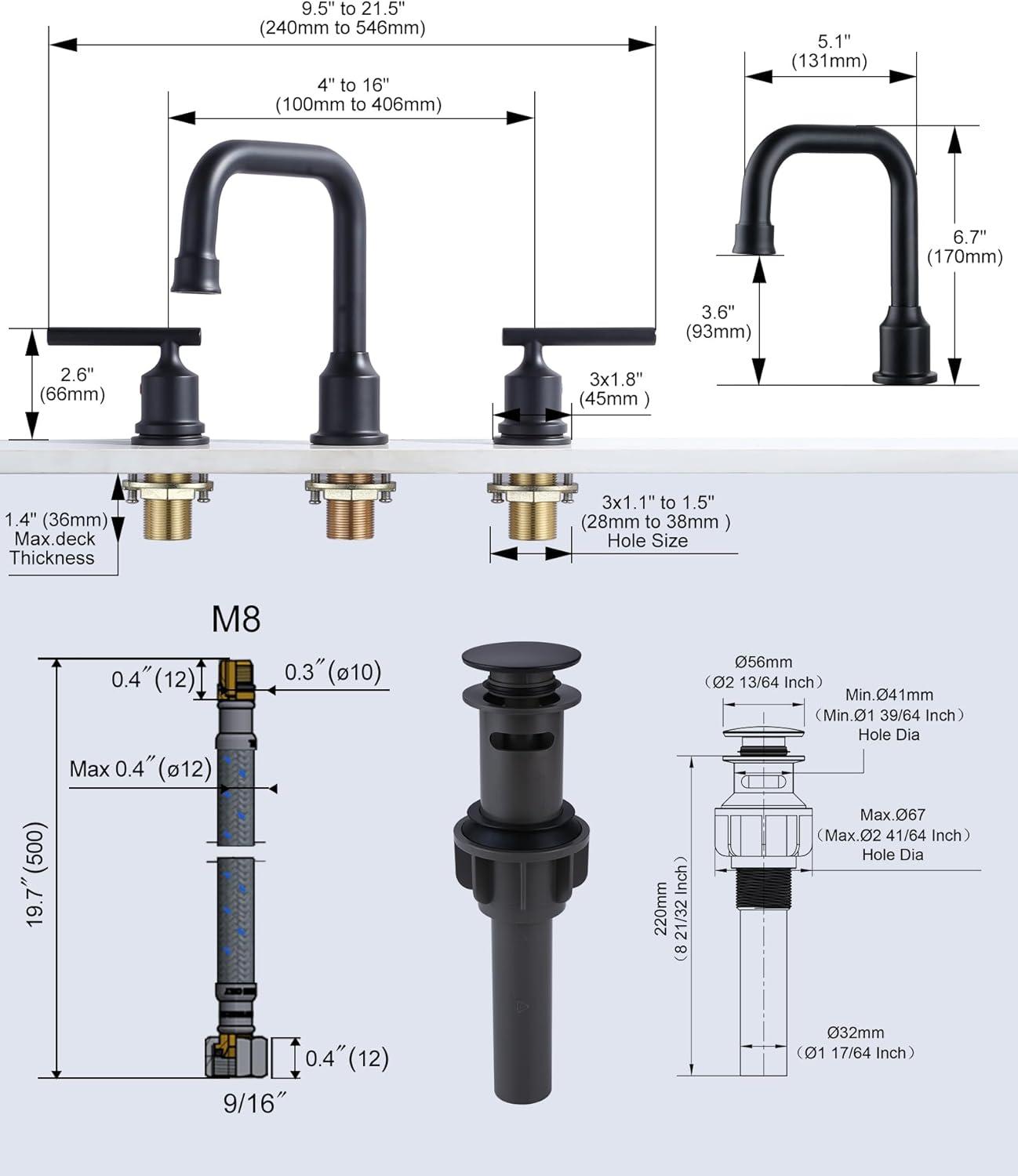 Matte Black High Arc Double Handle Widespread Bathroom Faucet Set