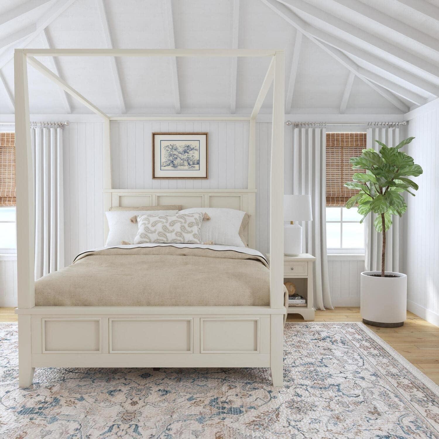 Homestyles Naples Off White Wood Queen Bed and Nightstand
