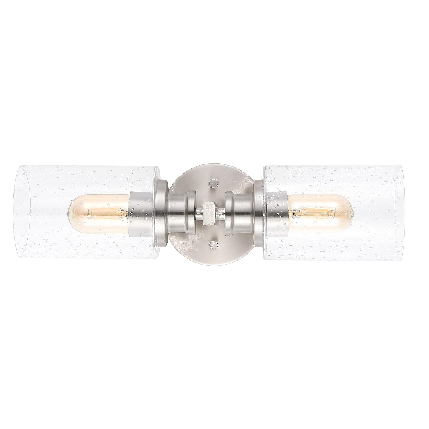 JONATHAN Y Jules Edison 16.5" Cylinder 2-Light Iron/Seeded Glass Farmhouse Contemporary LED Wall Sconce, Nickel