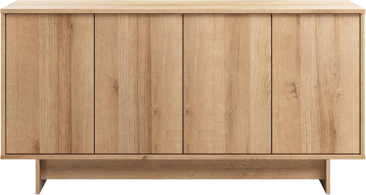 Prepac Natural Oak Finnley Sideboard Cabinet Buffet Cabinet with Storage Accent Cabinet for Living Room, Kitchen, Entryway Cabinet with Adjustable Shelves Push Latch System 16"D x 61.5"W x 30.75"H