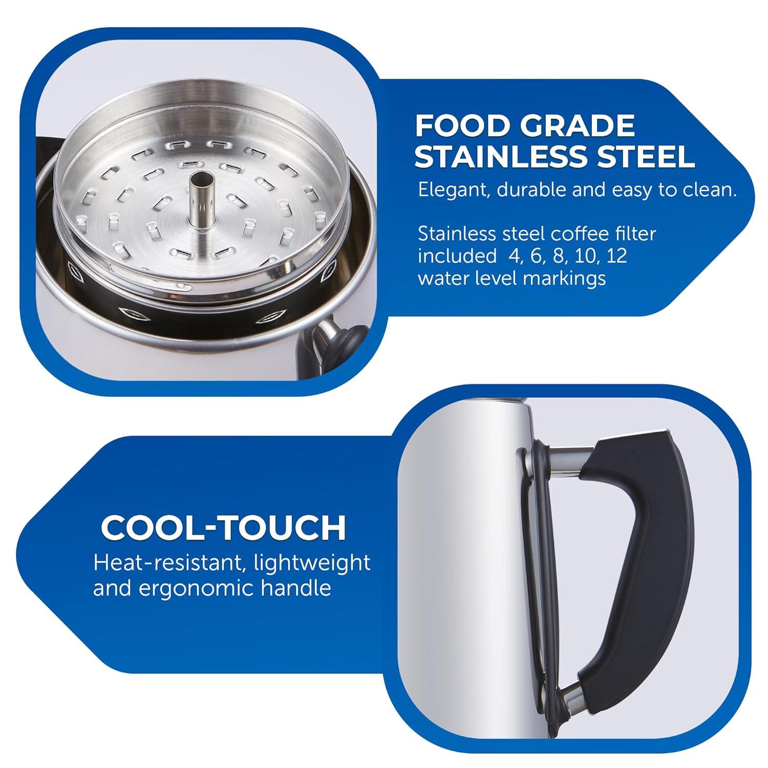Elite Gourmet Stainless Steel 12-Cup Coffee Percolators