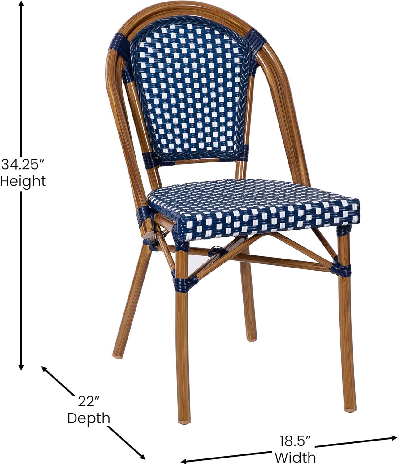 Flash Furniture Bordeaux Set of 2 Indoor/Outdoor Commercial Bistro Stacking Chairs, PE Rattan Back and Seat, Bamboo Print Aluminum Frame