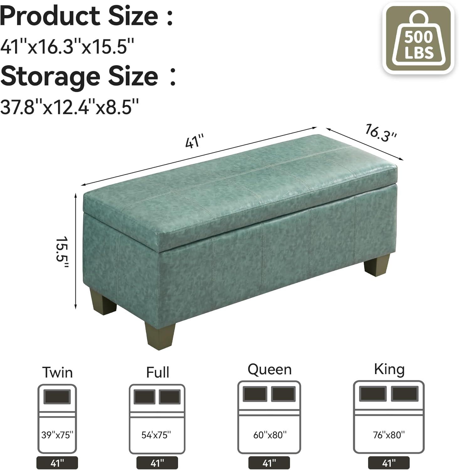 Ebern Designs Faux Leather Storage Ottoman, Rectangle Upholstered End Of Bed Storage Bench,  Stitch Tufted Bedroom Bench With Storage, Entryway Large Storage Ottoman With Wooden Legs
