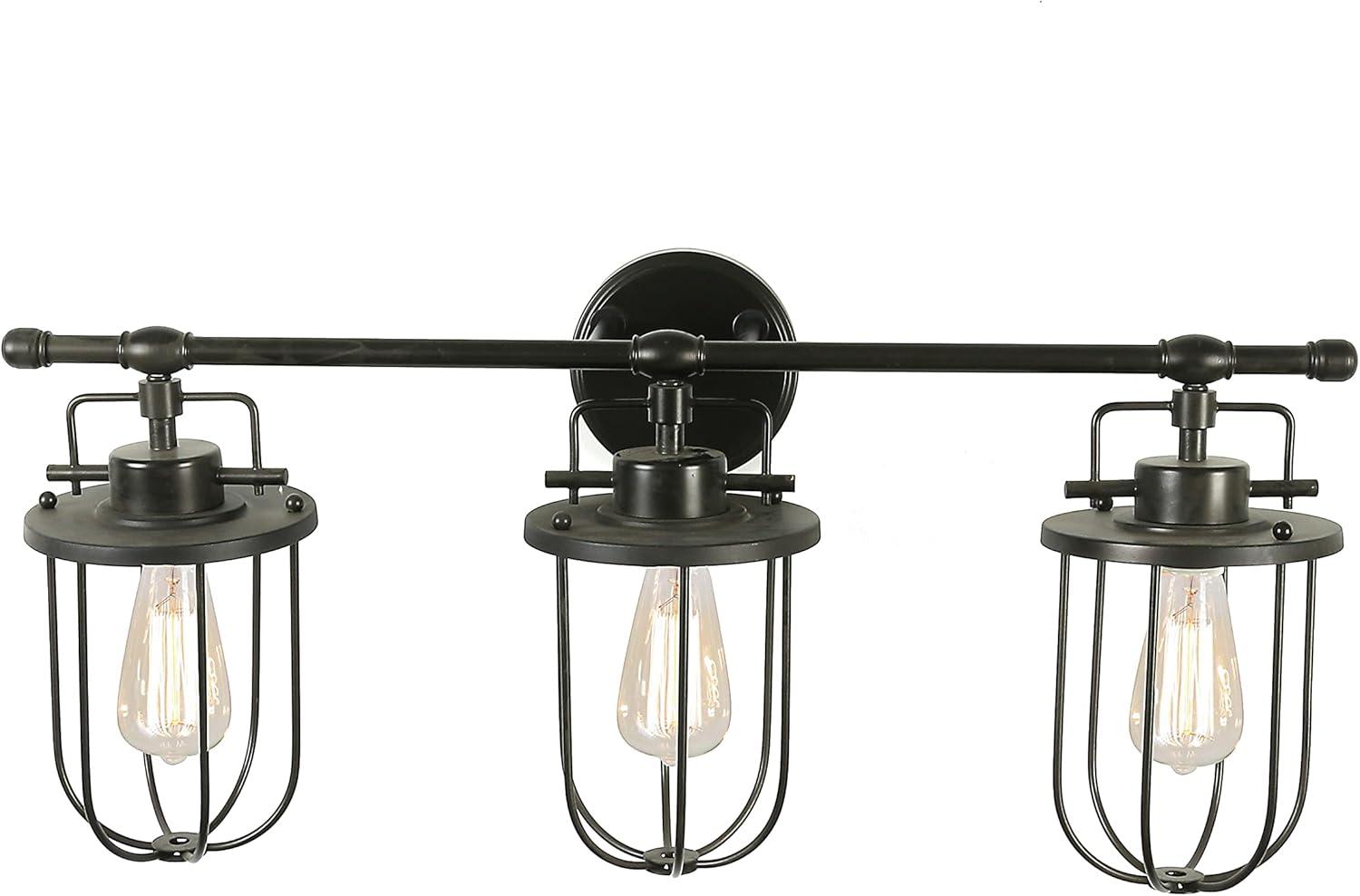 Industrial Black Metal Cage 3-Light Wall Sconce