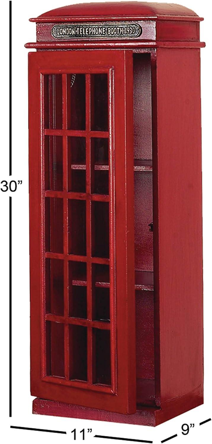 DecMode 11" x 30" Red Wooden London Telephone Booth 2 Shelf Storage Unit, 1-Piece