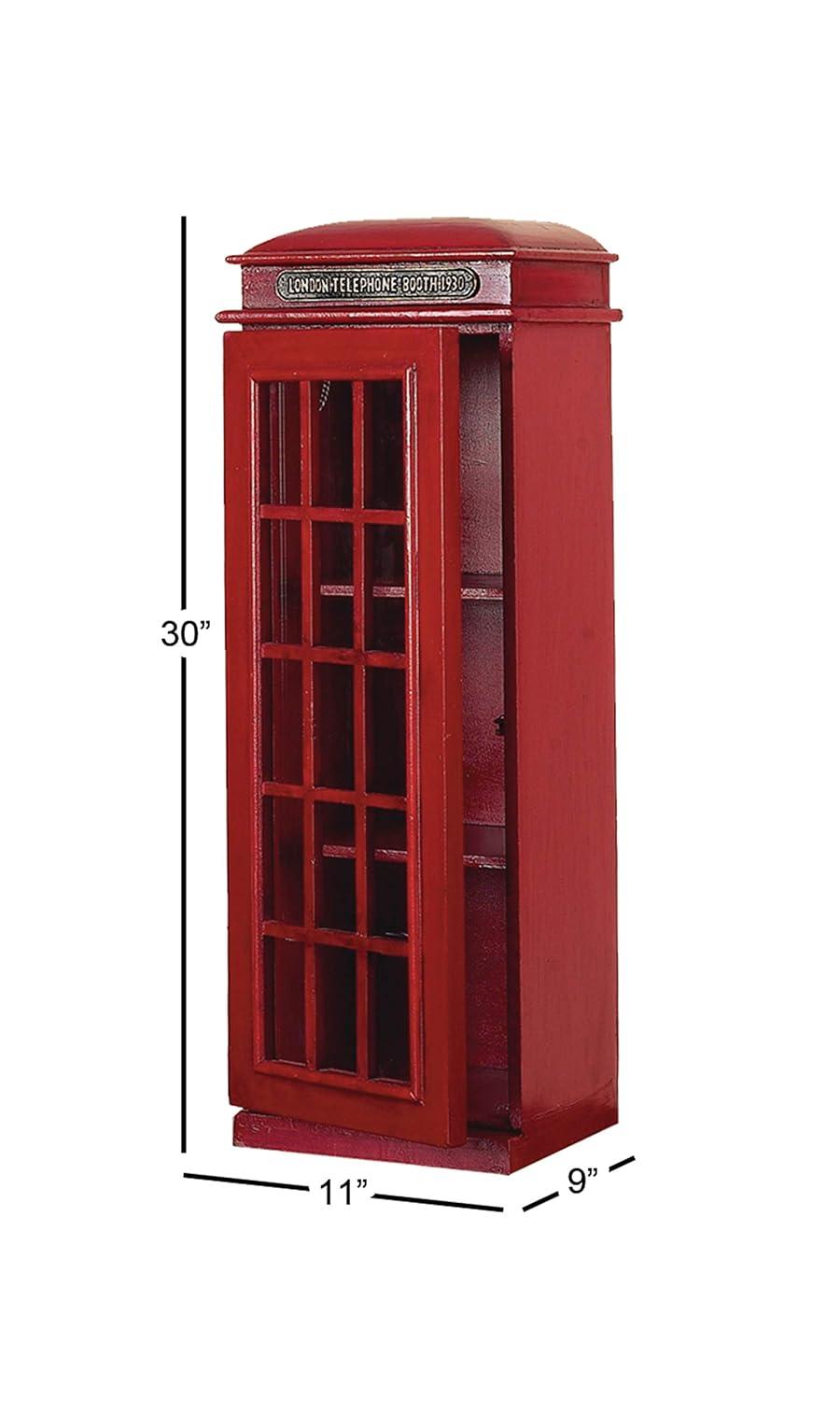 DecMode 11" x 30" Red Wooden London Telephone Booth 2 Shelf Storage Unit, 1-Piece