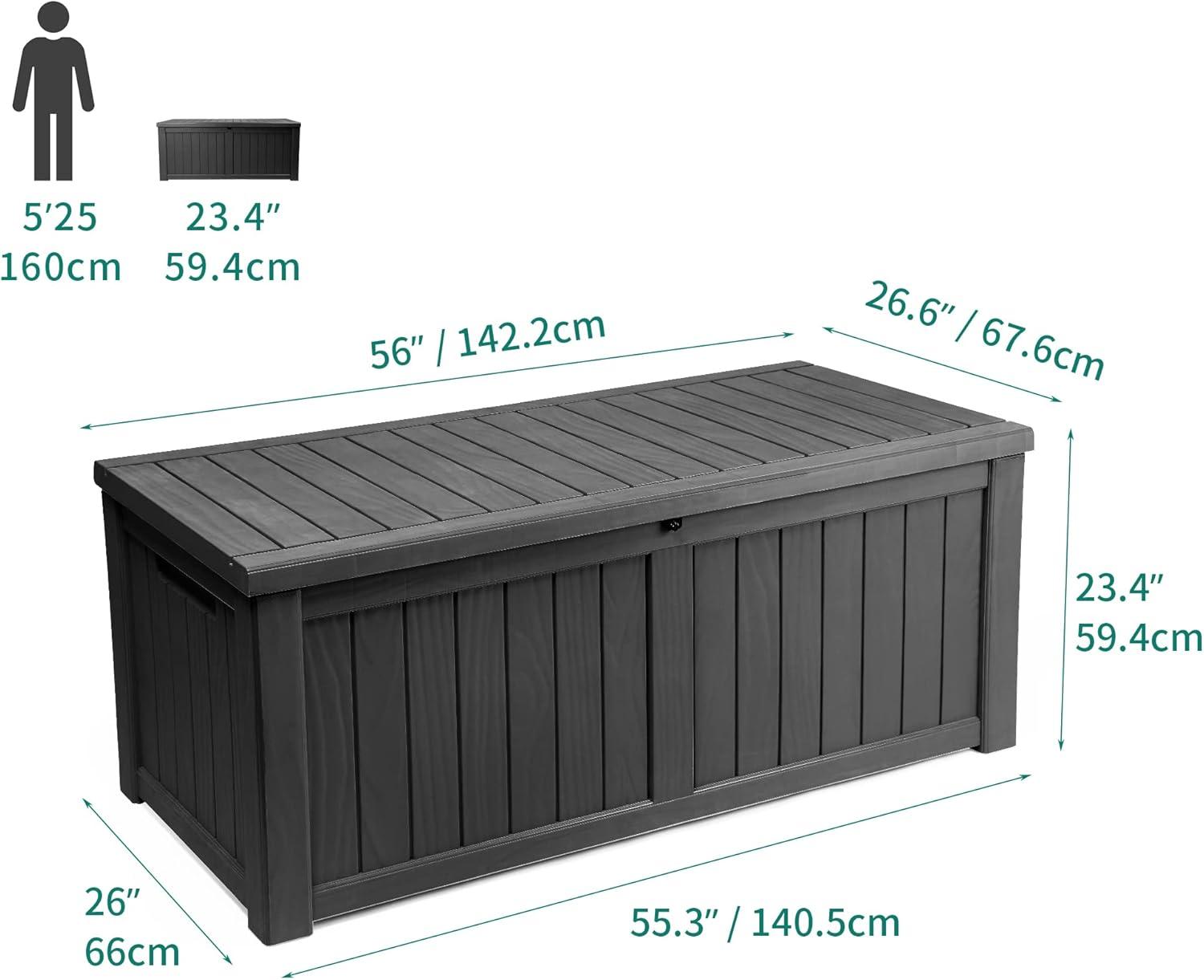 Dark Gray 120 Gallon Lockable Waterproof Resin Deck Box