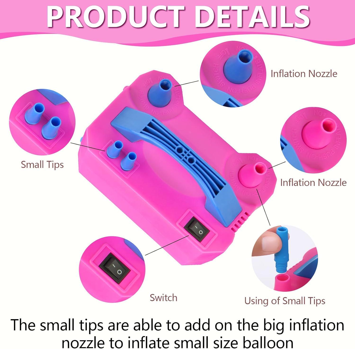 Balloon Pump, Balloon Pump Electric, Electric Portable Dual Nozzle Air Balloon Pump, Electric Air Balloon Pump and Tying Tool in One for Party Decoration [110V~120V, 600W, Rose Red]