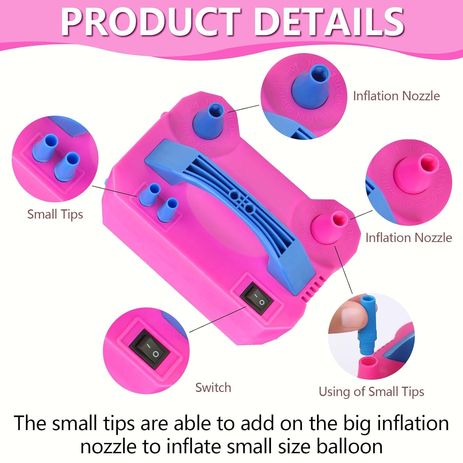 Balloon Pump, Balloon Pump Electric, Electric Portable Dual Nozzle Air Balloon Pump, Electric Air Balloon Pump and Tying Tool in One for Party Decoration [110V~120V, 600W, Rose Red]