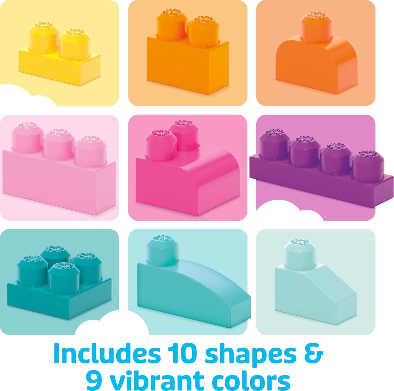 MEGA BLOKS Fisher-Price Toy Blocks Big Building Bag with Storage (80 Pieces) for Toddler, Pink