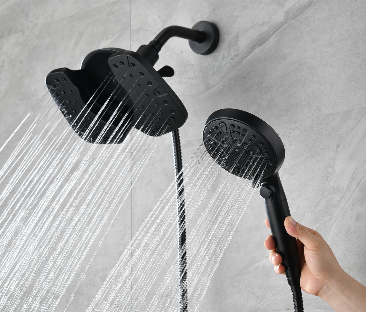 Black Shower Heads with Handheld Spray Combo 2.5GPM: 10” Rainfall Shower Head & Detachable Shower Head, 10 Spray Settings Handheld Shower Head with ON/OFF Switch and 15-Stage Filter