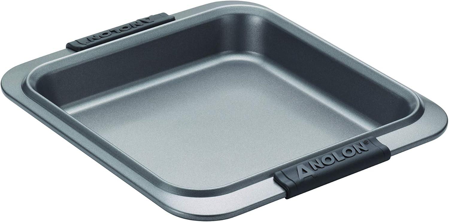 Gray Nonstick Square Cake Pan with Silicone Grips