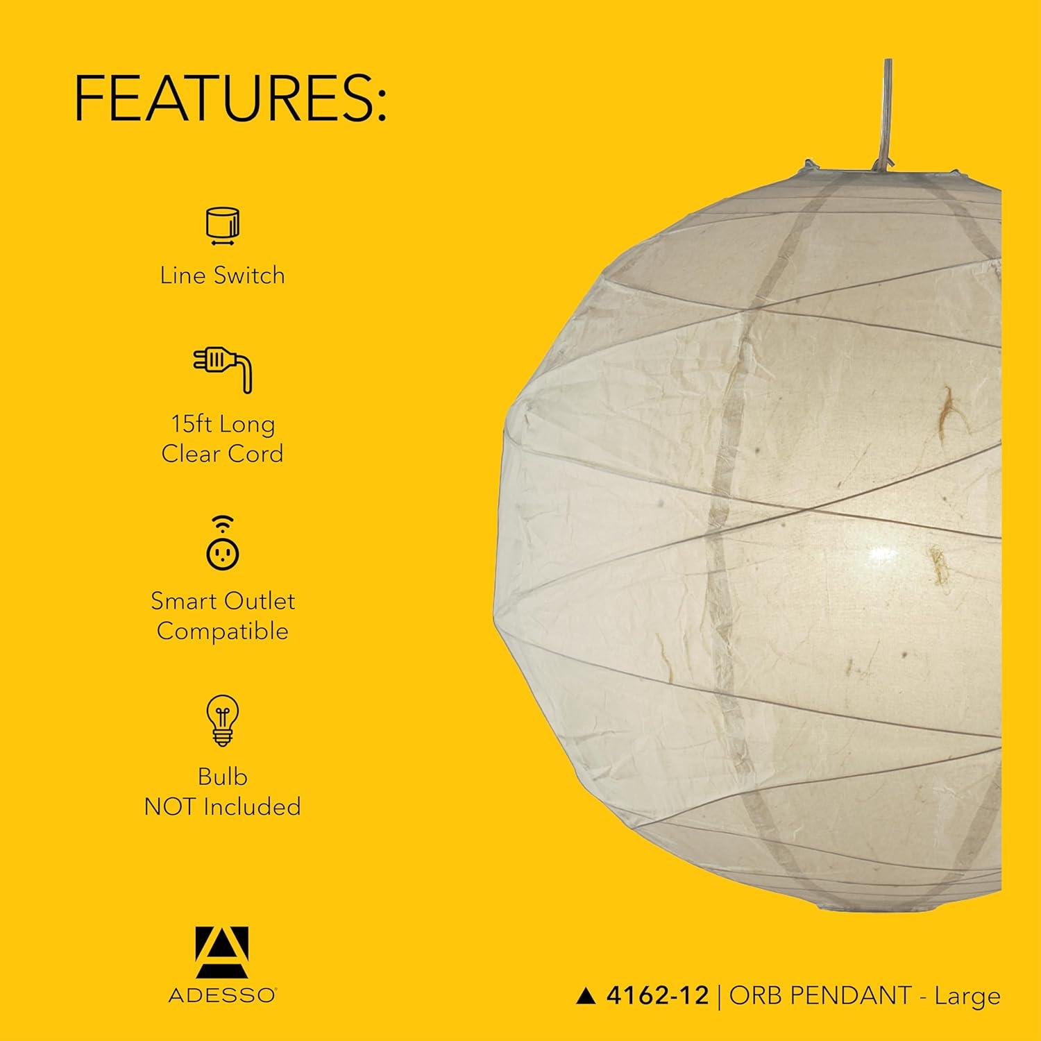 Large Orb Pendant Natural - Adesso: ETL Listed, 4-Socket Ceiling Fixture, Adjustable Height, Modern Style